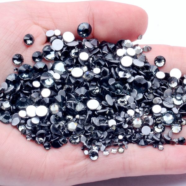 

non ix crystal rhinestones black diamond ss3-ss34 and mixed sizes round flatback glue on strass diamonds for jewelry making, Silver;gold