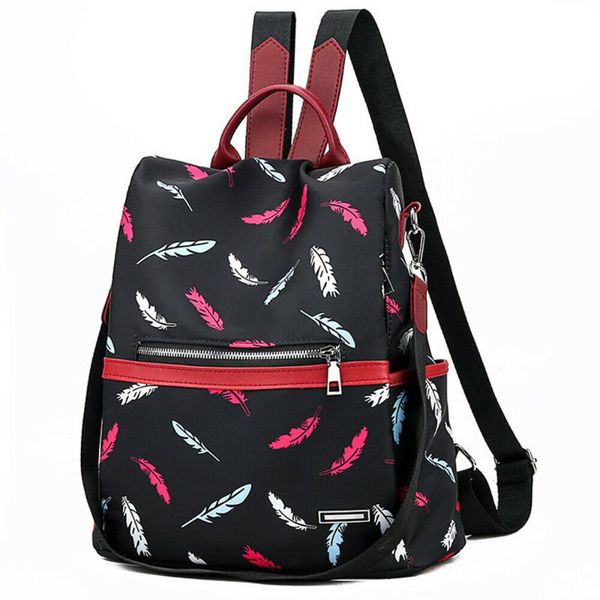 

anti-theft women's backpack fashion feather print girl school bag outdoor leisure canta shoulder bag