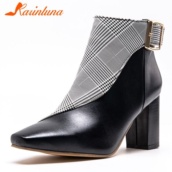 

karin brand new plus size 34-47 boots woman belt buckle ladies high heels mixed colors shoes women casual office ankle boots, Black