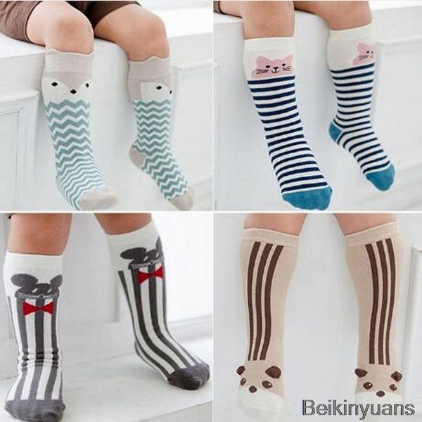 

children's spring and autumn cartoon animal striped stockings knee socks children girls boys animal pattern non-slip stockings, Blue