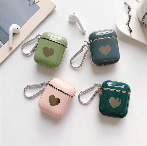 

new style luxury apple airpods mobile phone case wireless bluetooth headset love led glass case multicolor