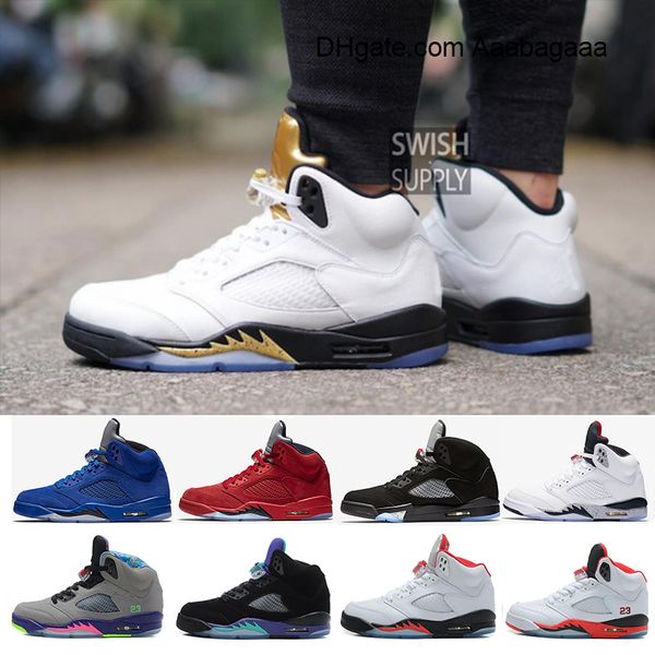 

new 5 5s men basketball shoes premium heiress camo metallic field red blue suede white cement triple black 5s sports shoes sneaker