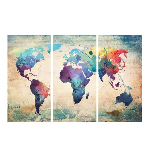 

3 panel map theme modern wall art canvas print oil painting hanging decor