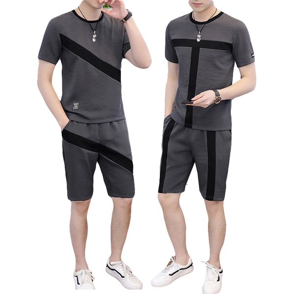 

summer casual sporting suits men short sleeve set men tracksuit t shirts + shorts male sweat suit jogging homme clothes, Gray