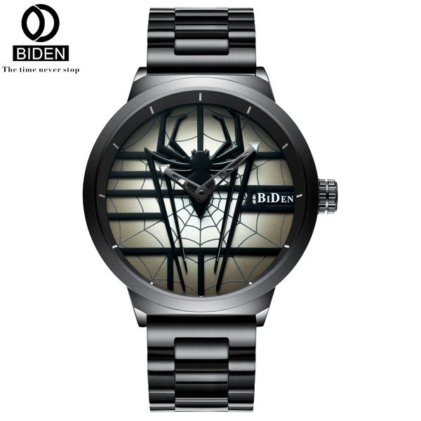 

relogio masculino biden mens watches new spider watch men's sports watch waterproof stainless steel gold quartz clock, Slivery;brown
