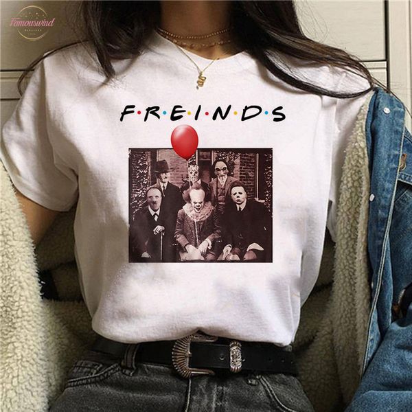 

2020 women horror friends pennywise michael myers jason voorhees halloween women t shirt ouija t shirt camiseta female shirt, White