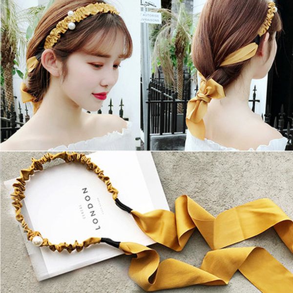 

ruoshui vintage ribbon bezel hairband for woman girls pearl headband ladies hair accessories fashion hair hoop styling headwear