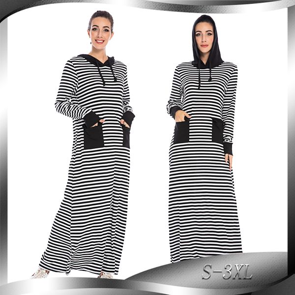 

fashion women long sleeved striped hoodies sweatshirts s-3xl plus size muslim women casual dress turkish africaine djellaba, Red