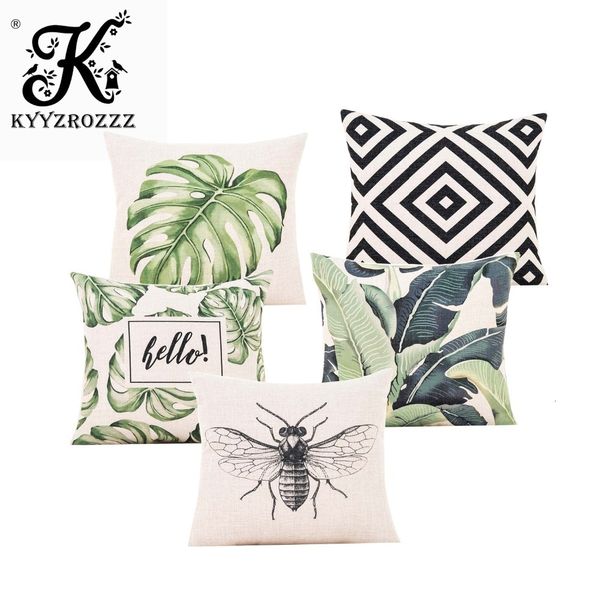 

3d green leaf cushion cover botanical tropical palm tree leaves geomtric black beige pillow covers bedroom sofa decoration
