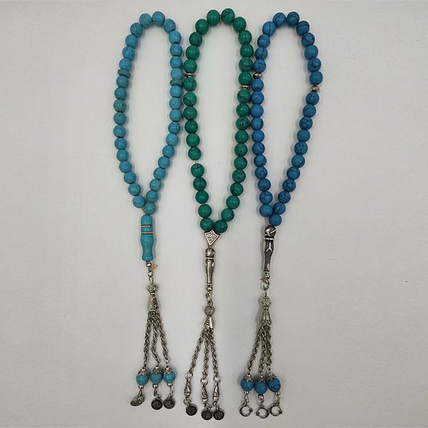 2019 Dubai imitazione gioielli accessori donna 8mm collana di perline di pietra turchese naturale perline di preghiera tasbih islamiche per la spedizione gratuita