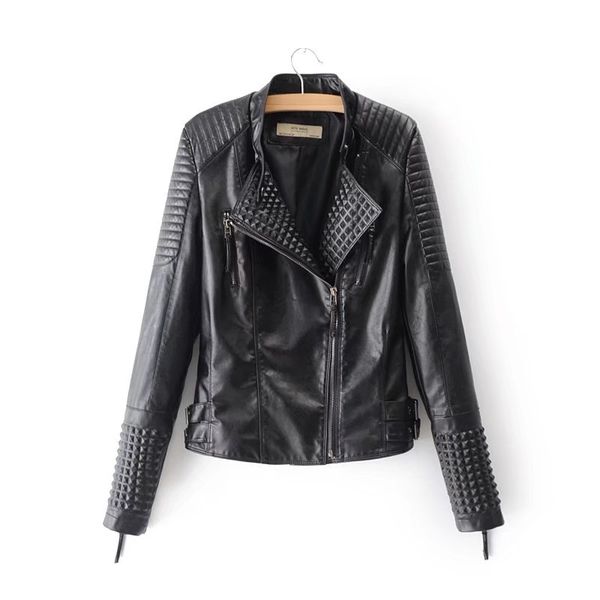 

casual fashion faux leather jackets women full sleeve short moto ladies coats zipper pockets winter pu leather jackets womens, Black