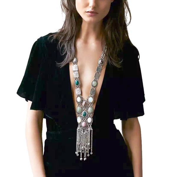 

boho long tassel pendant necklace women silver gold chain bead necklace jewelry gift clothes accessories