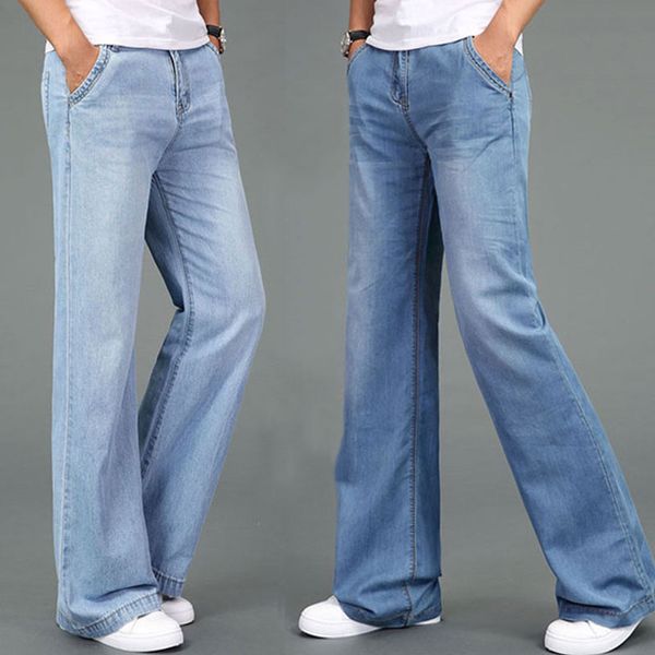 

jeans men 2019 summer thin large size micro flare pants men's straight wide legs loose pants more sizes 27-32 33 34, Blue