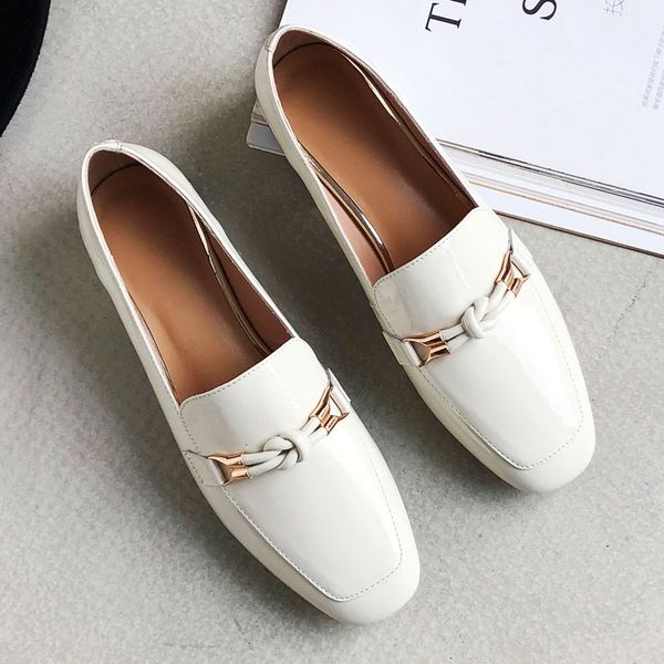 

1 wholesale square heels red black white office dress shoes genuine leather women loafers shoes rope knotting casual mules shoes