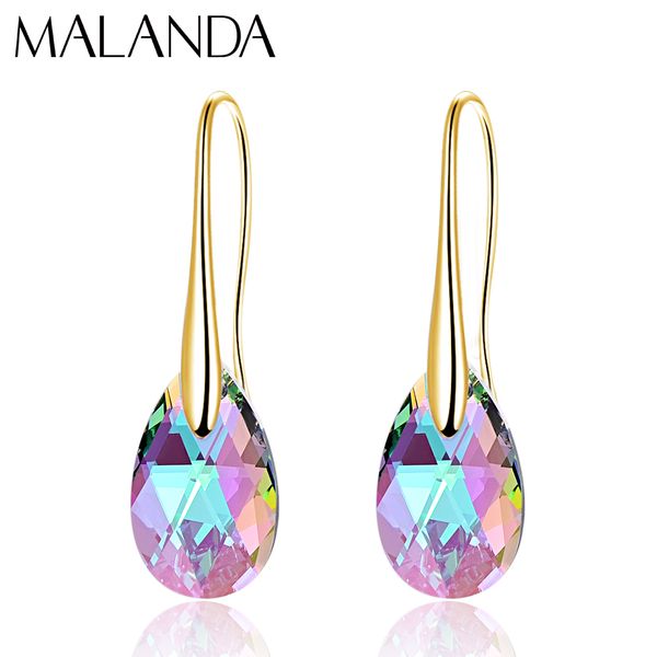 

crystals from swarovski water drop earrings for women new fashion gold color piercing dangle earrings wedding jewelry girl gift, Silver