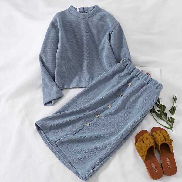 

2020 new fashion women's two piece set loose short sweater+ knitted skirt two-piece suit skirt female, Gray