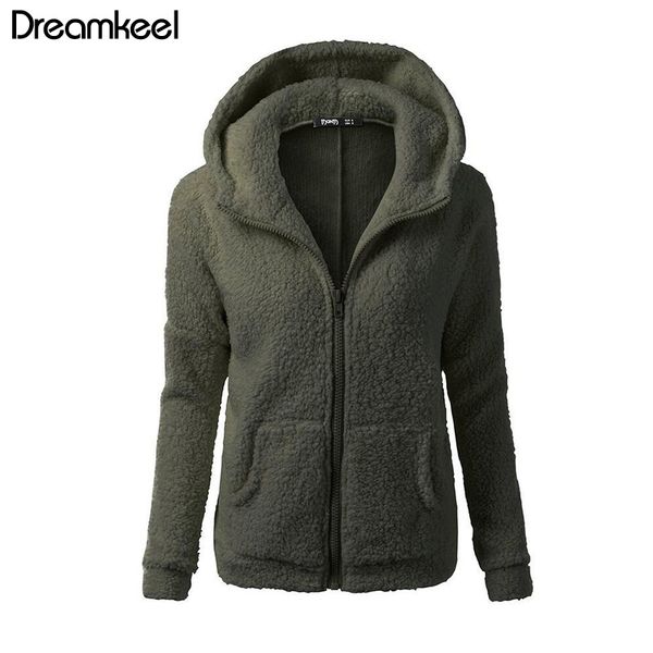 

solid color coat women thicken soft fleece fashion casual outwear coat winter autumn warm jacket hooded zipper overcoat female y, Black;brown