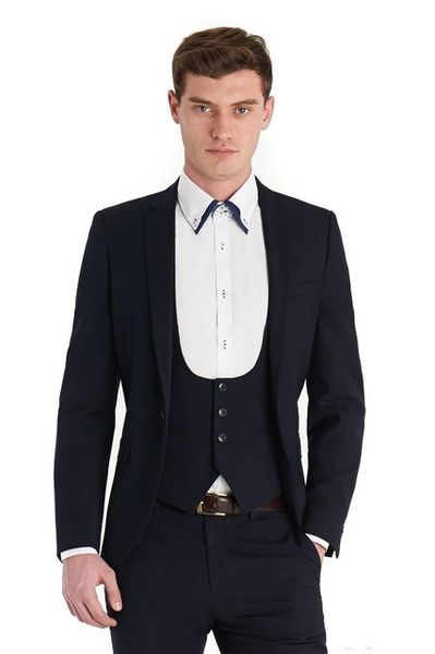 

navy blue wedding tuxedos slim fit suits for men groomsmen suit three pieces prom formal suits (jacket+pants+vest+tie) 283, Black;gray