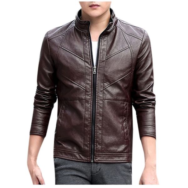 

2019 fashion men winter leather jacket biker motorcycle zipper long sleeve coat autumn winter jackets male, Black;brown