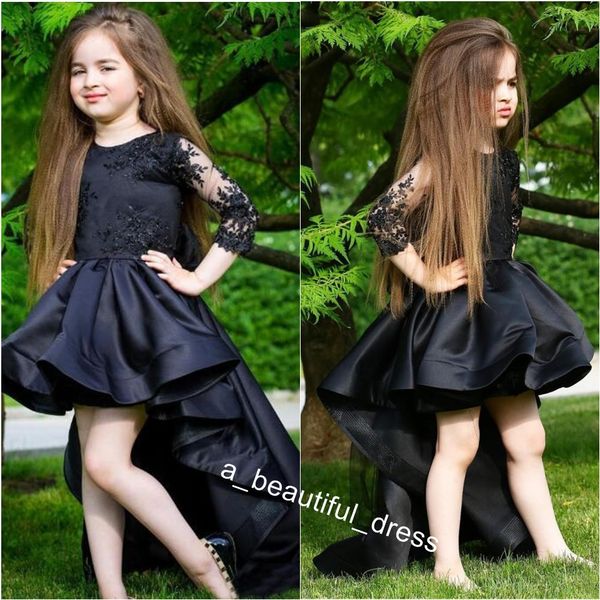 

african pageant gowns princess hi lo black long sleeve lace flower girl dresses for wedding girl' floor length party birthday dress fg, White;blue