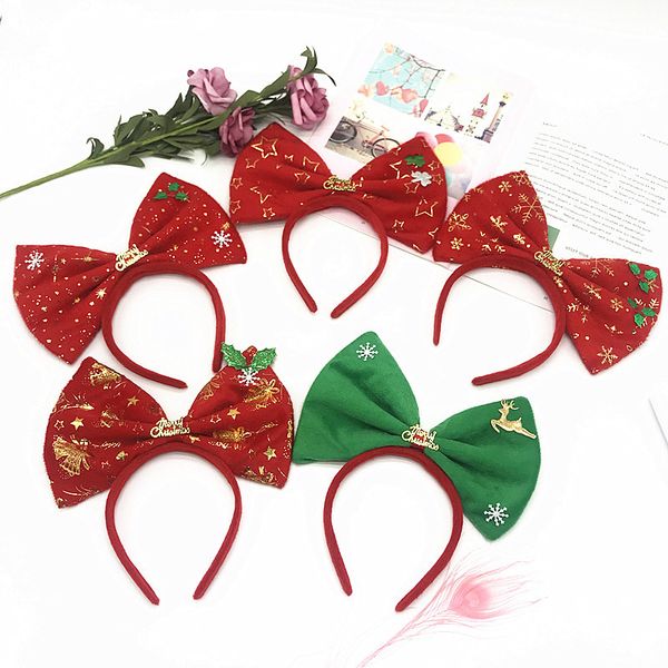 

new christmas big butterfly headband flannel with elk christmas ornament hair accessory for lovely girls for party dress, Black;brown