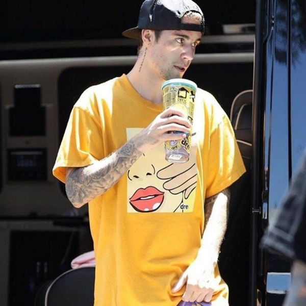 

20fw cartoon illustration printed tee couples men women t-shirt summer solid short sleeves street skateboard tee four colours hfhltx085, White;black