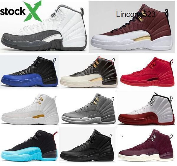 

12 new dark grey gamma blue playoffs ovo cherry wntr men basketball shoes 12s cny chinese new year bordeaux purple sneakers with box, Black