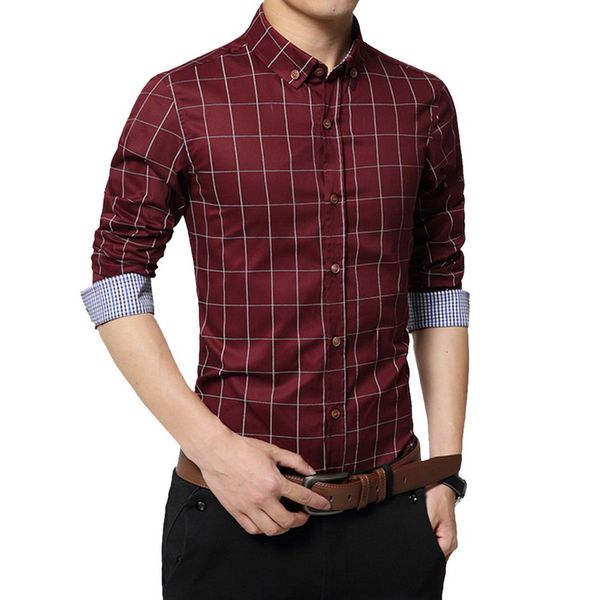 

vogue fashion brand men clothes nice slim men autumn long sleeve shirts plaid cotton casual shirt social plus size 5xl, White;black