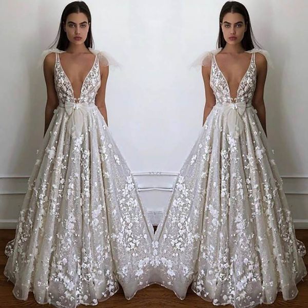 

deep v-neck flowers prom dress charming bow spaghetti straps gowns custom made a-line long bride dresses, Black