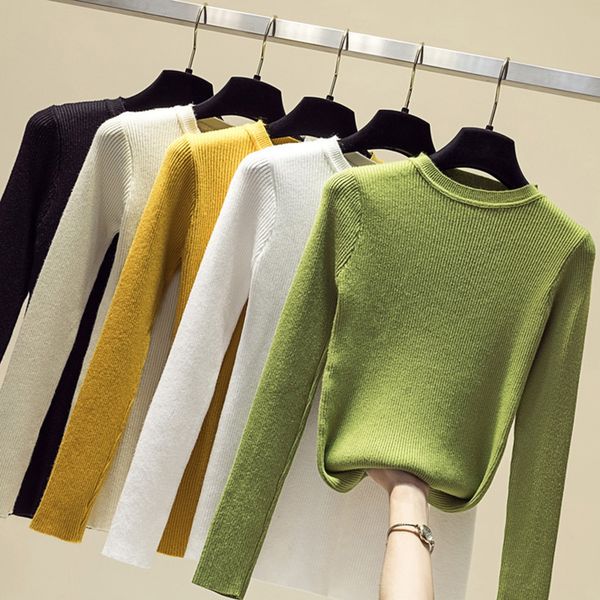 

fashion knitted women o-neck sweater pullovers spring autumn basic women sweaters pullover slim fit black top, White;black