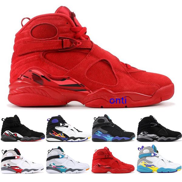 

2019 air basketball shoes for mens 8s valentines day 3peat aqua chrome countdown pack mens sports sneakers size 7-13, Black