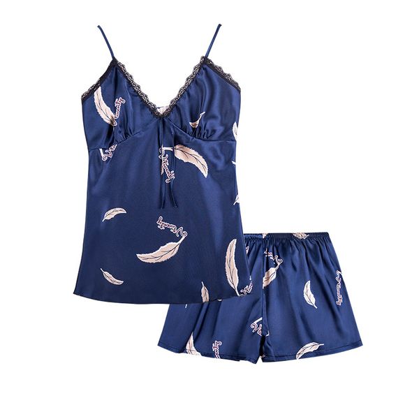 

pajama set sleep lounge satin sleepwear women summer pyjama femme fashion flower pajamas for women pajamas sets nightwear, Blue;gray
