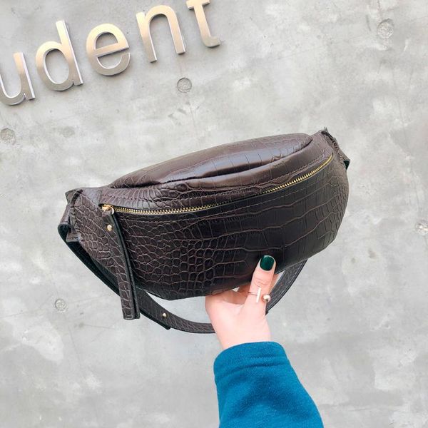 

women men chest bag simple zipper crocodile leather crossbody bag for women travel shoulder pack man pouch