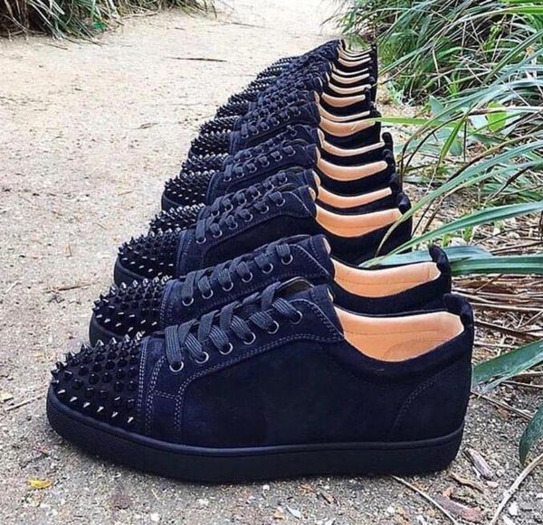 

red bottom low-junior spikes flats shoes men and women leather sneakers casual shoes, Black