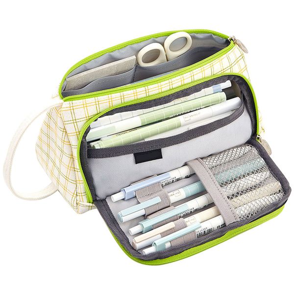

plaid pencil case multifunction portable large capacity simple storage bag as99