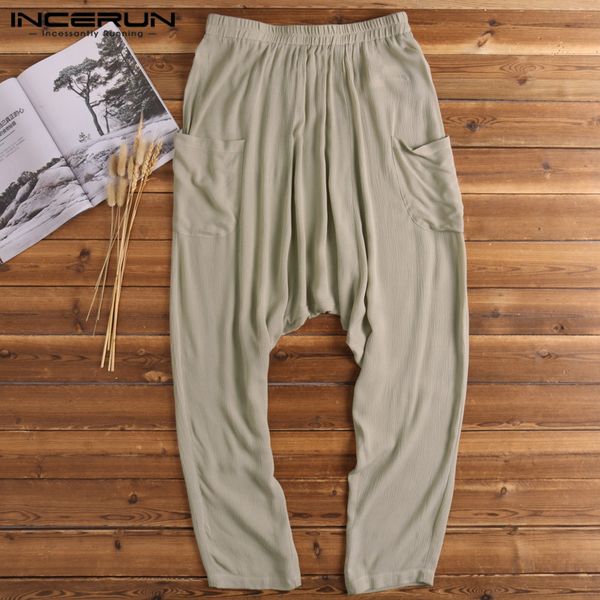 

summer retro ethnic men baggy pant big crotch trousers elastic waist yogo-pants harem pant wide legs unsiex hiphop s-5xl jogger, Black