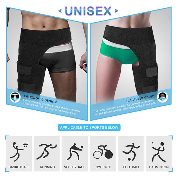

adjustable groin wrap support hamstring recovery support brace with stick strap fastener slip resistant fou99, Black