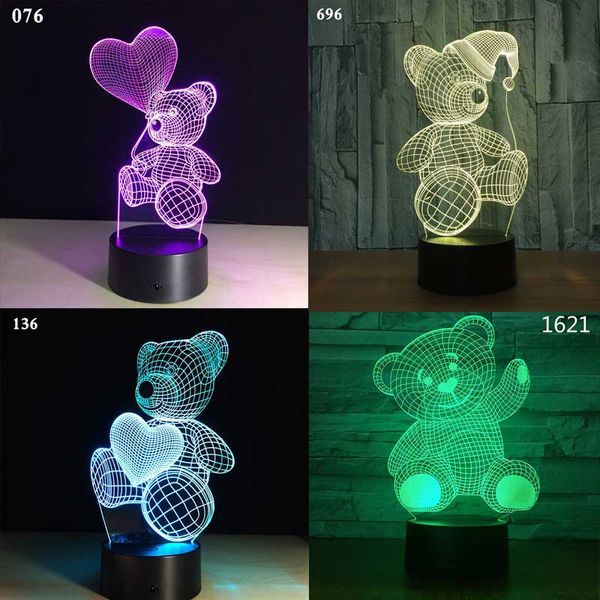 Desenhos animados amor coração urso forma forma lâmpada usb led 7 cores mudando a lâmpada da bateria lâmpada 3d lâmpada novidade noite luz criança criança brinquedo presente