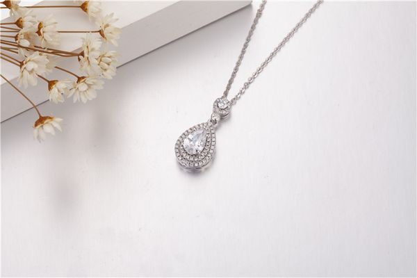 Ciondolo di marca Collana a forma di acqua per donna Pietra sona nuziale Ciondolo da sposa in vero argento sterling 925 con collana di gioielli