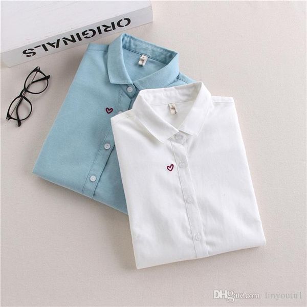 

brand embroidery women blouses 2019 new spring women long sleeve blouse cotton oxford casual white shirts female clothing