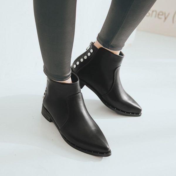 

pointy boot winter shoes women women's rubber boots bootee woman 2019 booties ladies rivets zipper pointe large size rain med, Black