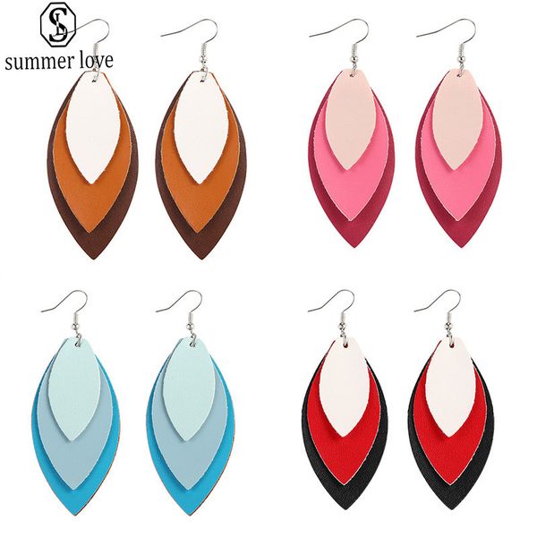 

2020 кожаные серьги нового способа wooden длинные многослойной серьги американские листья мотаться для женщин оптовая партия подарков-z, Silver