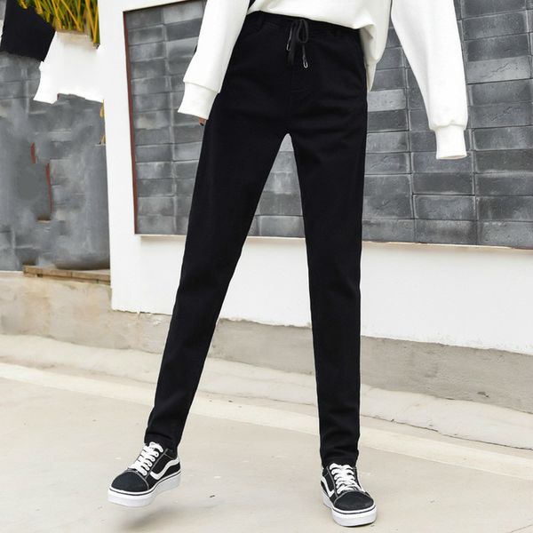 

women's jeans plus size elastic waist white casual pants high-waisted harem 170-185cm tall trousers black ripped denim, Blue