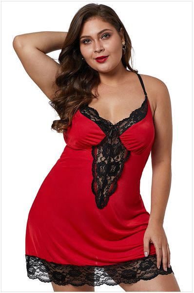 

xl xxl xxxl plus size satin chemise with lace women's lingerie intimate nighty sleepwear nightwear underwear dlm31145, Black;white
