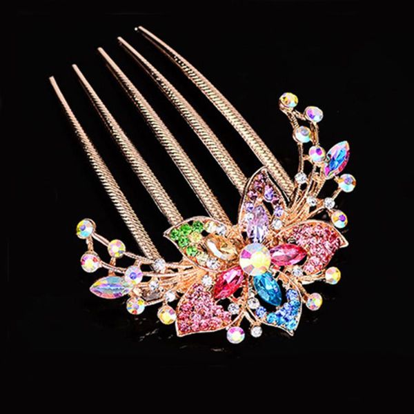 

fashion korean women rhinestone crystal hair comb flower hair accessories wild disk comb headwear 5 colors, Golden;white