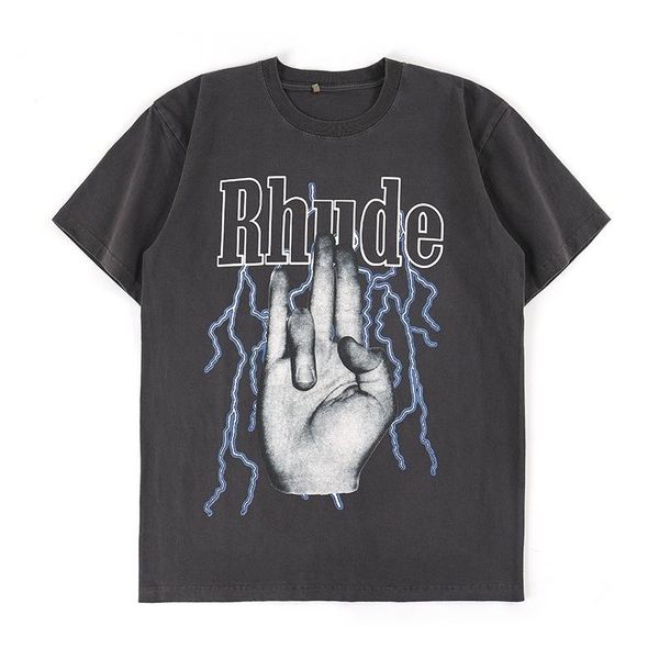 

2020 summer style rhude finger tees faded short sleeve t-shirt men hip hop 100% cotton washed oversized off black mens designer, White;black