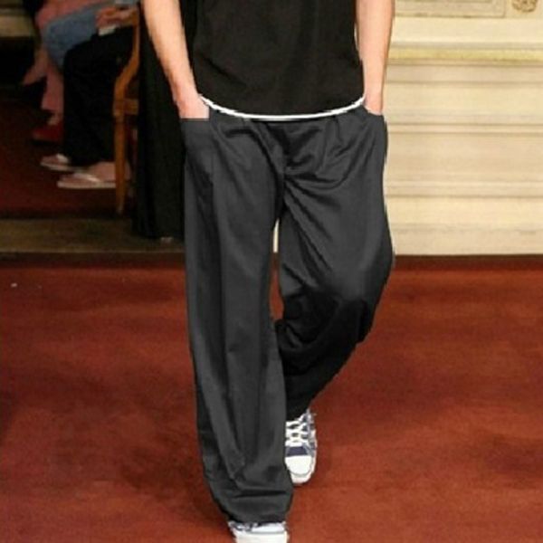 

business casual mens loose wide leg pants long trousers a61, Black
