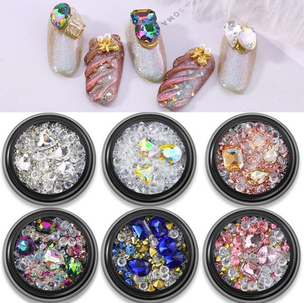 

good-looking nail accessories black box color shaped pointed bottom nail diamond white diamond spirit beads glass beads mix, Silver;gold