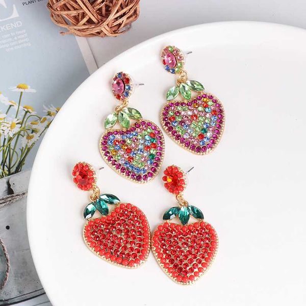 

fashionsnoops new arrival vintage rhinestone strawberry earrings for women jewelry fruit design crystal drop earrings, Silver