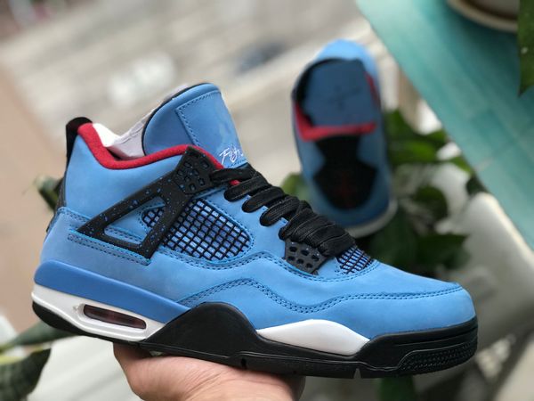 

new men 4s basketball shoes 4 travis scotts blue designer luxury trainers athletic shoes sports sneakers with box